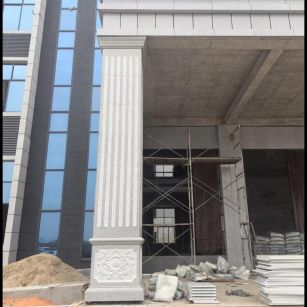 浙江 芝麻白光面花岗岩门楼大柱（罗马柱）配雕花底座