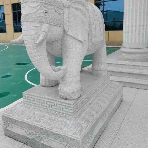 浙江 白麻花岗岩动物异形石雕-大象