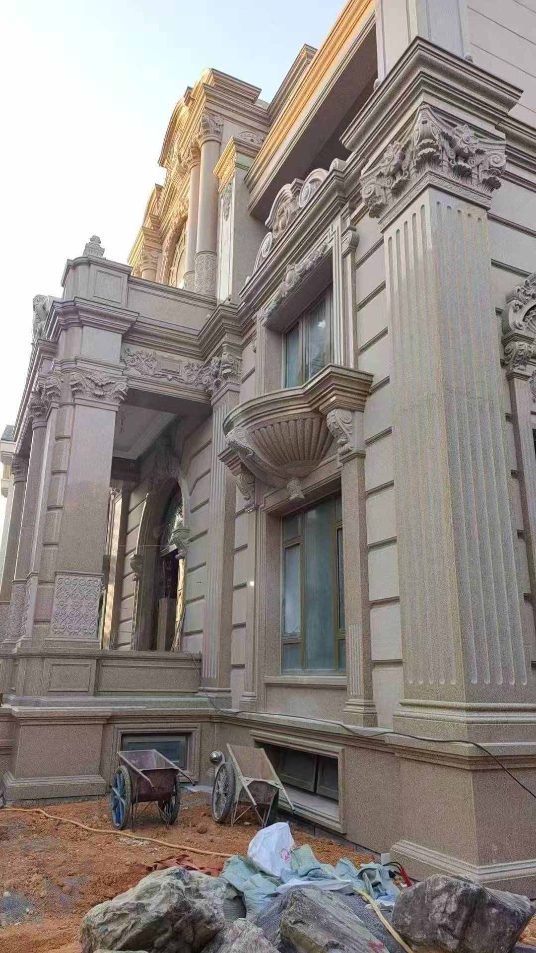 浙江 黄金麻花岗岩光面别墅外墙干挂施工完成