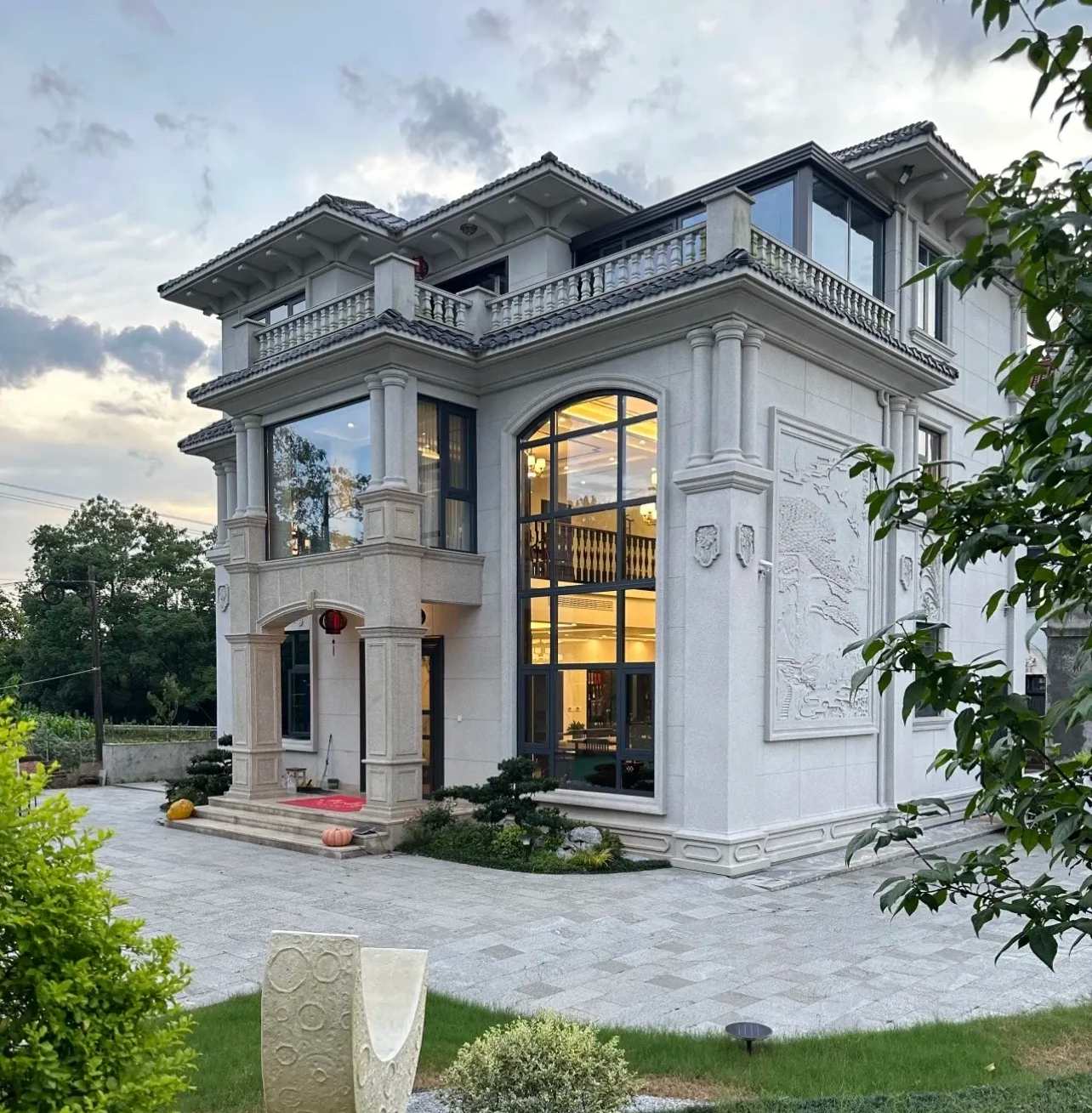 浙江 白麻花岗岩私人别墅干挂石材豪华定制