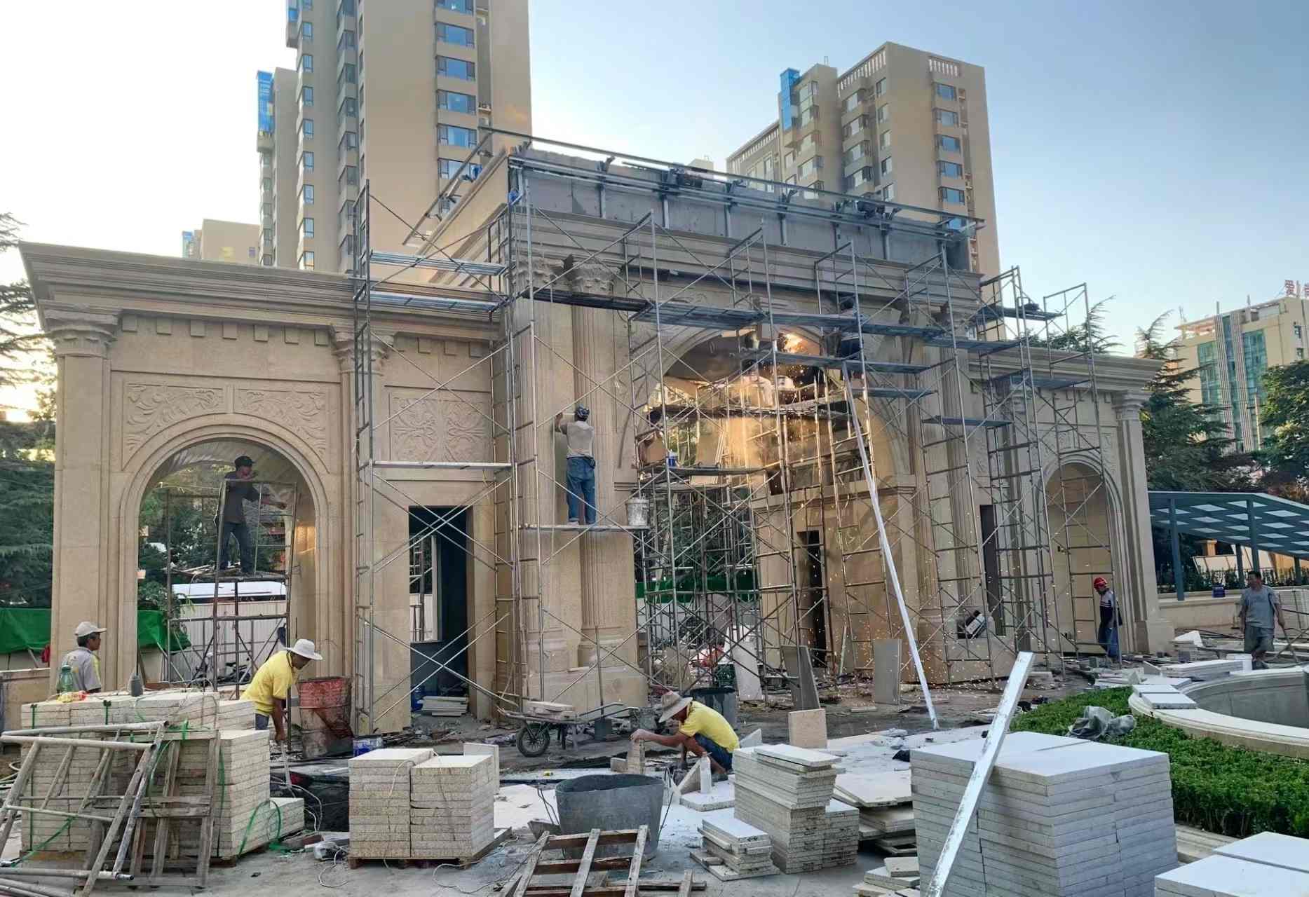 浙江 黄金麻荔枝面花岗岩小区门楼外墙干挂