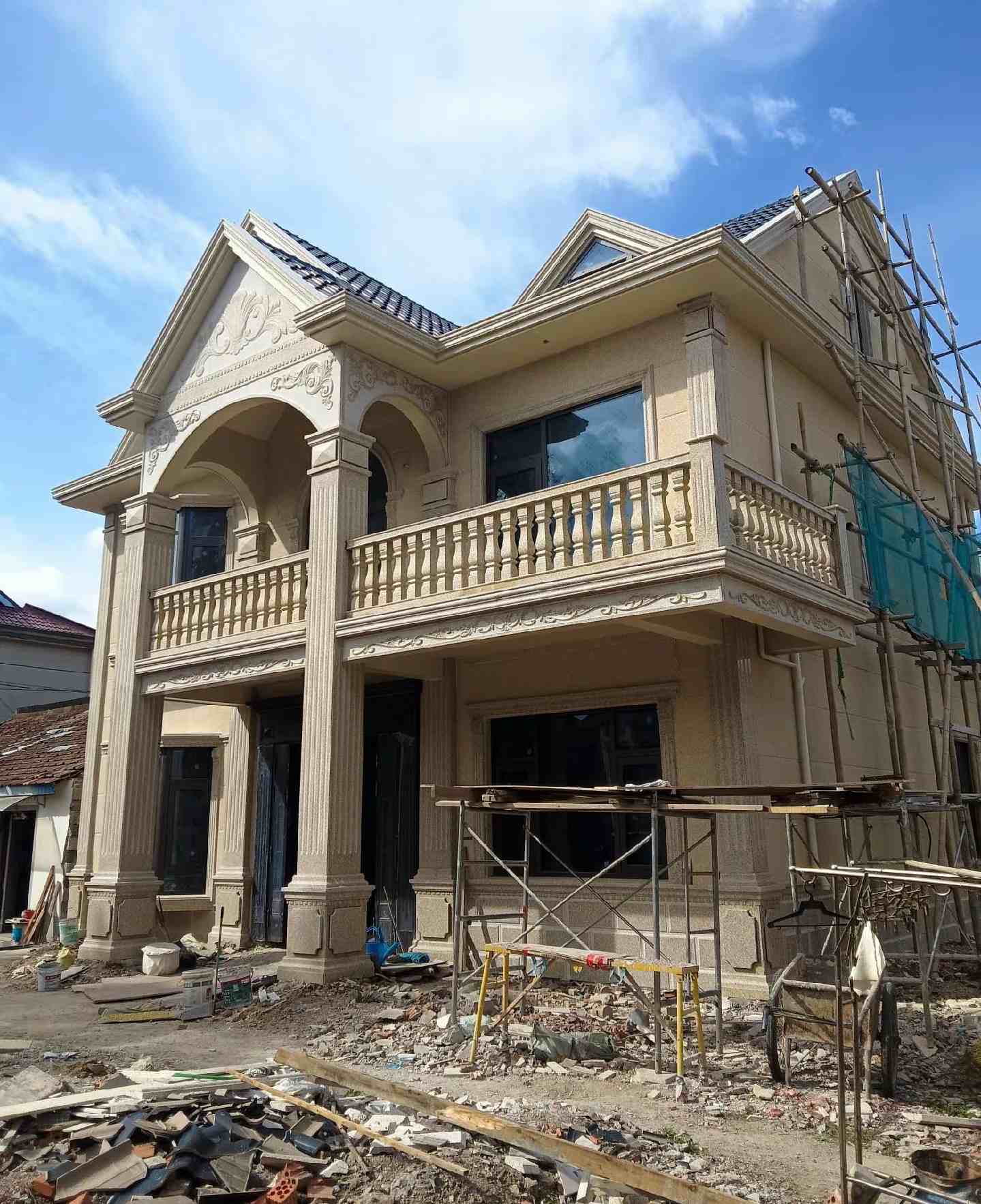 浙江 黄金麻花岗岩石材私人别墅雕花门楼柱阳台栏杆