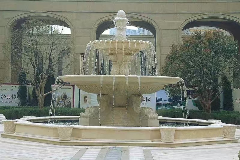 浙江 黄金麻花岗岩异型加工——户外庭院石雕流水喷泉