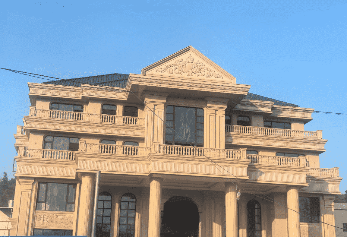 浙江黄金麻别墅外墙干挂石材效果示例